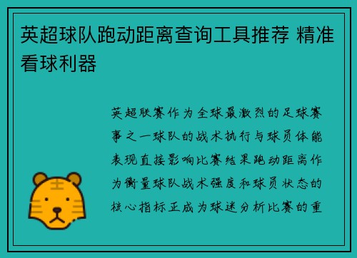 英超球队跑动距离查询工具推荐 精准看球利器