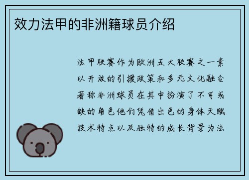 效力法甲的非洲籍球员介绍